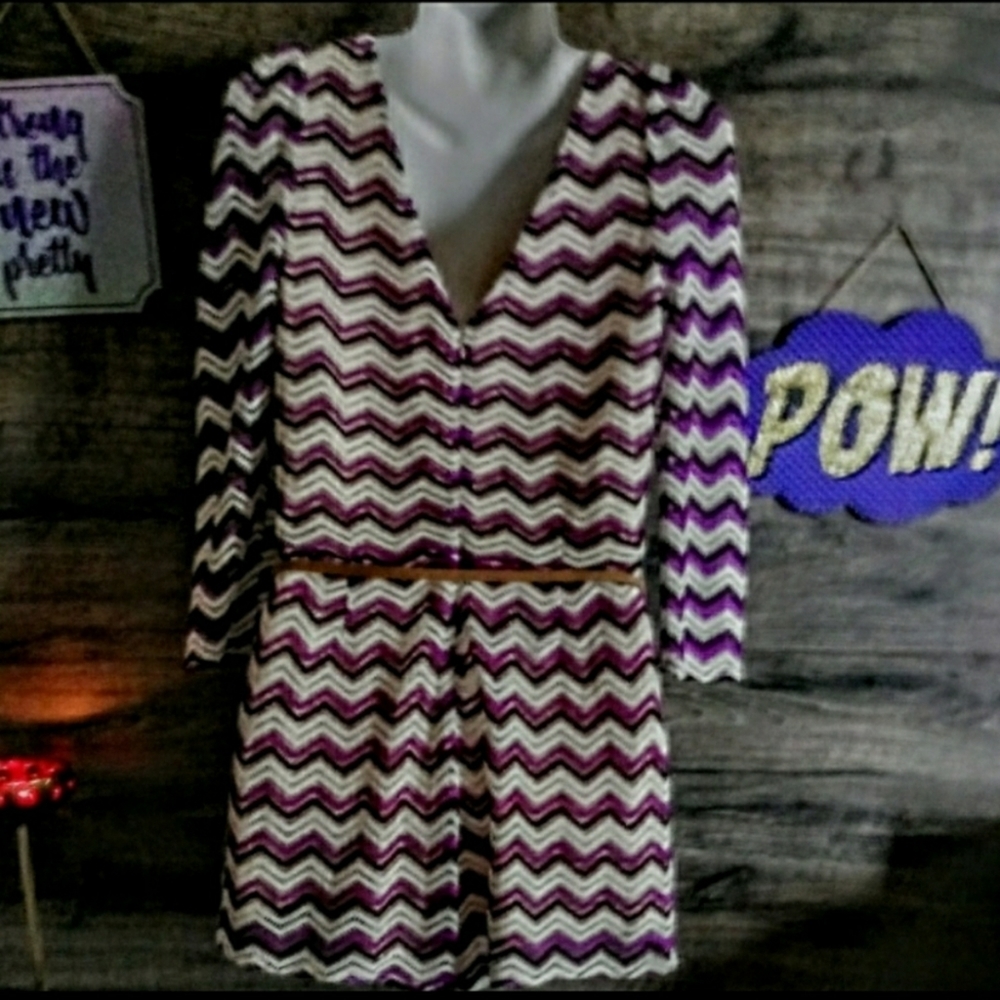 Ark & Co. Romper Size L Belted Cheveron Print - Picture 4 of 12